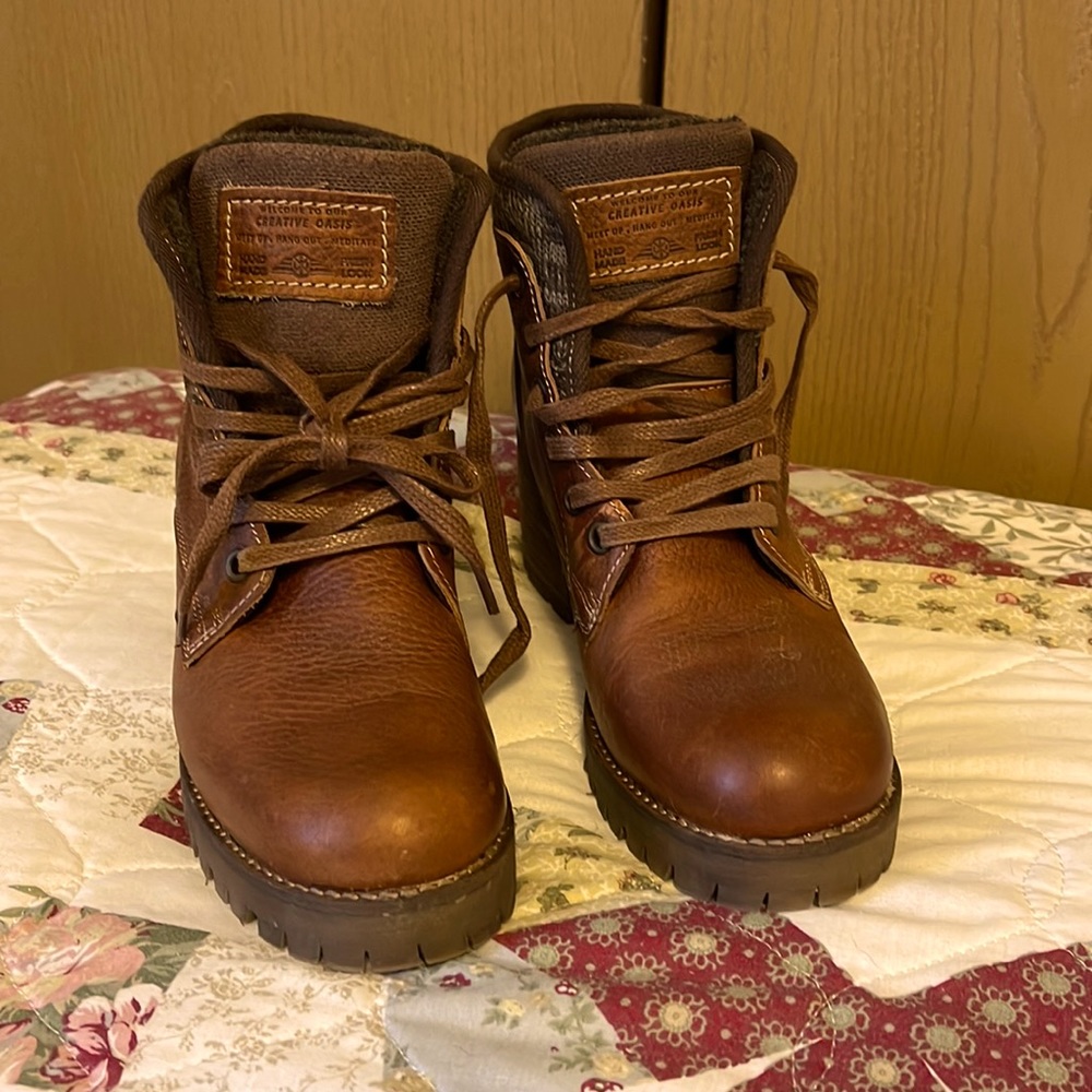 Bull Boxer Leather Handmade Chunky Heel Lace-Up Carmen Lug Sole Boot Retro 9M